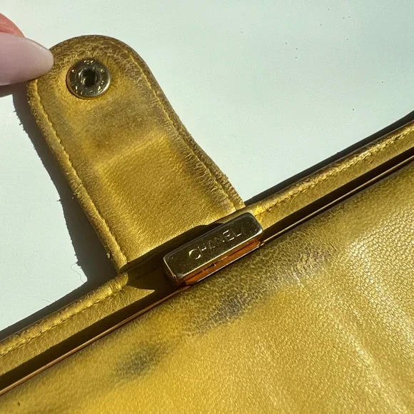 CHANEL Mustard Yellow Leather Clutch Long Wallet Gold Kisslock - Picture 4 of 16